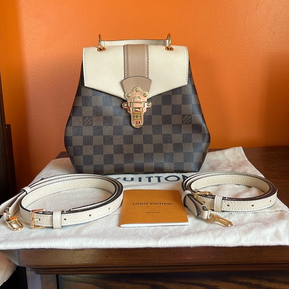 NEW Louis Vuitton Damier Ebene Clapton Creme Backpack with Certified and D/B.